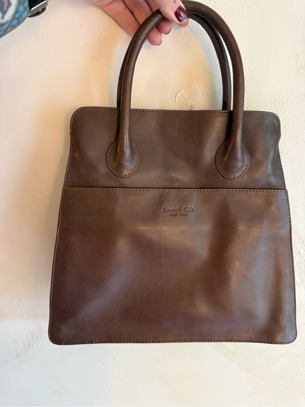 Kenneth Cole Chocolate Brown Leather Structured Top-Handle Tote